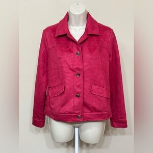 Chicos Women’s Pink Long Sleeve Button Up Collared Faux Suede Short Jacket 4-6